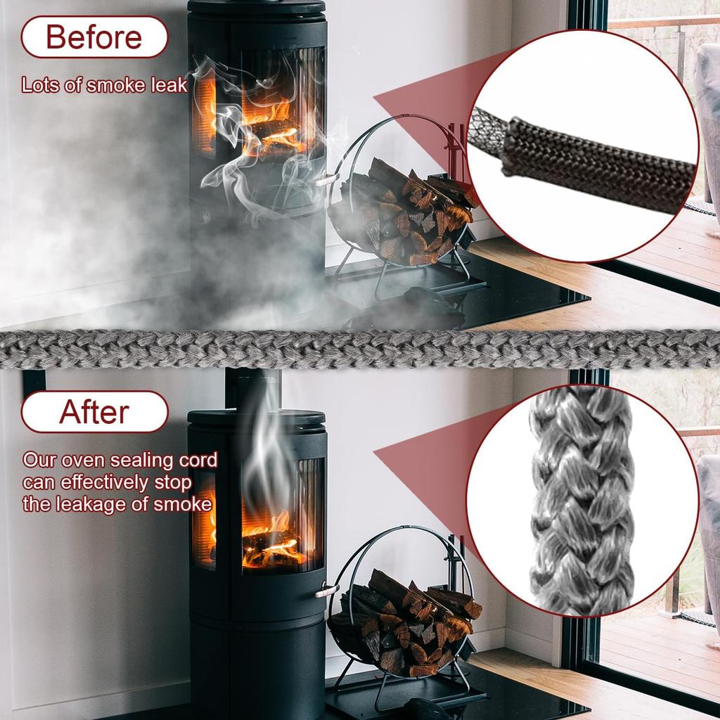 Fireplace Seal Cord Fireplace Refractory Gasket Stove Firewood Cord 6/8/10/12mm Fiberglass Rope Gasket for Fireplace and Stove