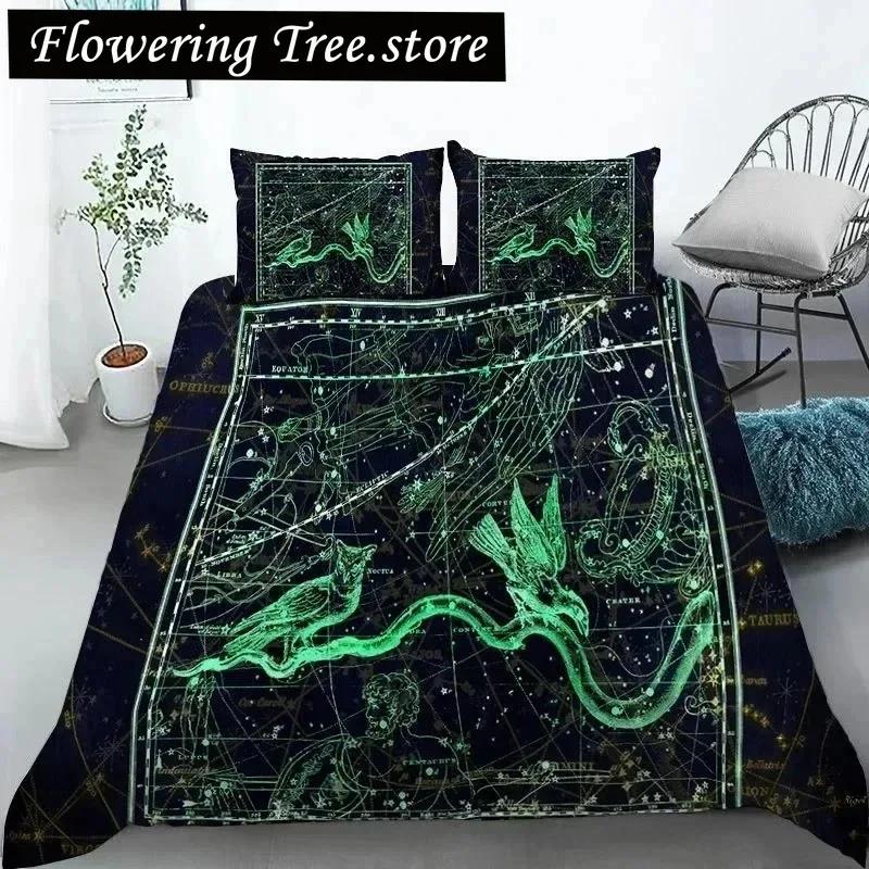 Constellation Duvet Cover Yellow Constellation King Size Bedding Set For Astronomy Enthusiast Soft Twin Polyester Quilt Cover