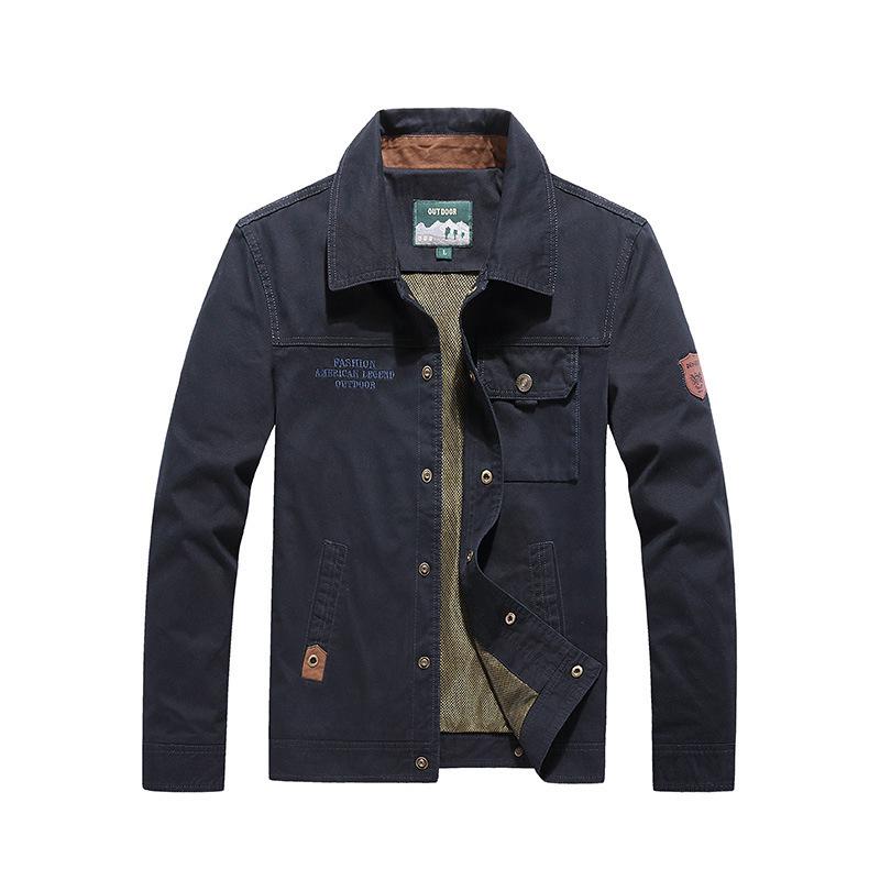 Men's Casual Jacket Spring and Autumn Middle-aged Lapel Top Loose Casual Dad Cotton Jacket Multi-bag