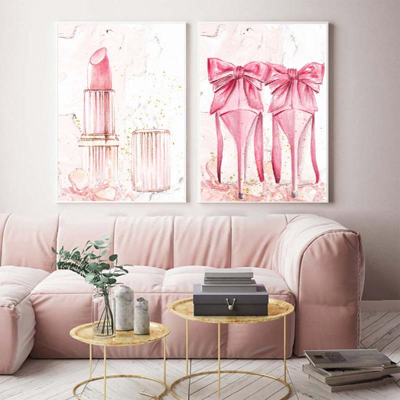 High Heels Lipstick Perfume Flower Nordic Posters Fashion Gir And Prints Wall Art Canvas Painting Wall Pictures For Living Room