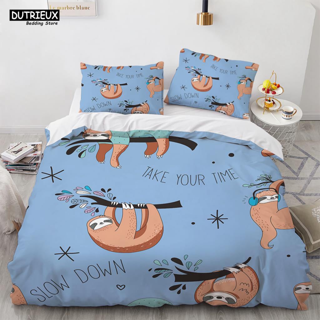 Lovely Cartoon Sloth Bedding Set Light Green Bedclothes Single Double Queen Twin Full Size Duvet Cover Set Kids Child Bed Linen