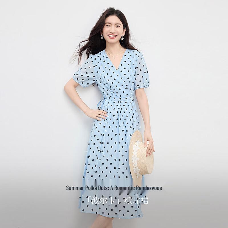 

French Bohemian Polka Dot Midi Dress S
