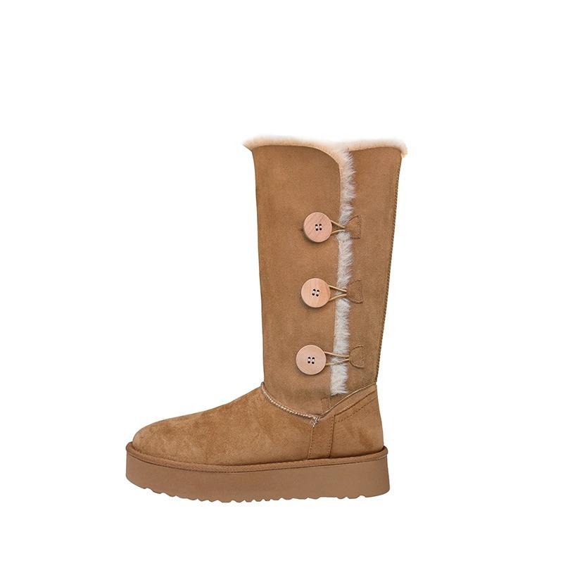 Fur integrated snow boots women's 2025 winter new thick-soled high tube two wear folded versatile thickened warm cotton shoes