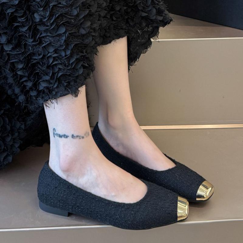 

Women Low Heels One Kick Print Metal Decorative Toe Wear-resistant Rubber Sole Comfortable and Breathable Zapatos Mujer 35 чёрный