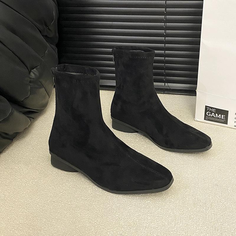 Retro Versatile Solid Color Simple Square Head Thick Heel Thin Boots Women's 2025 Autumn and Winter New Versatile Short Boots Fashion Short Boots