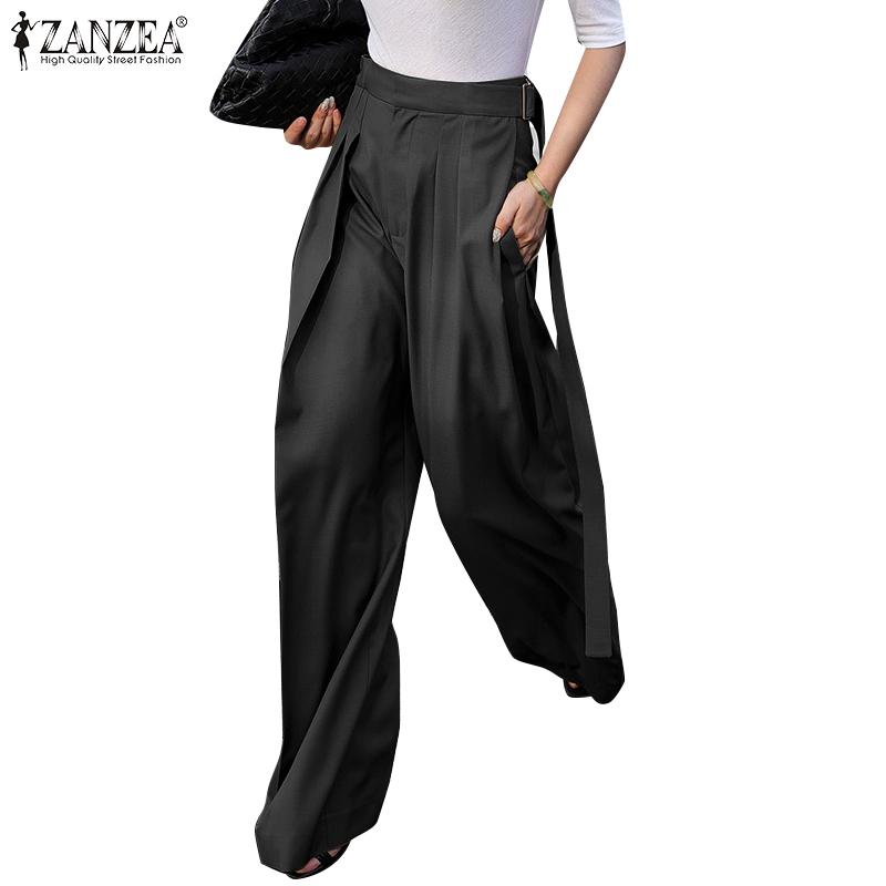 ZANZEA Womens Casual Solid Color Loose Wide Leg Pants