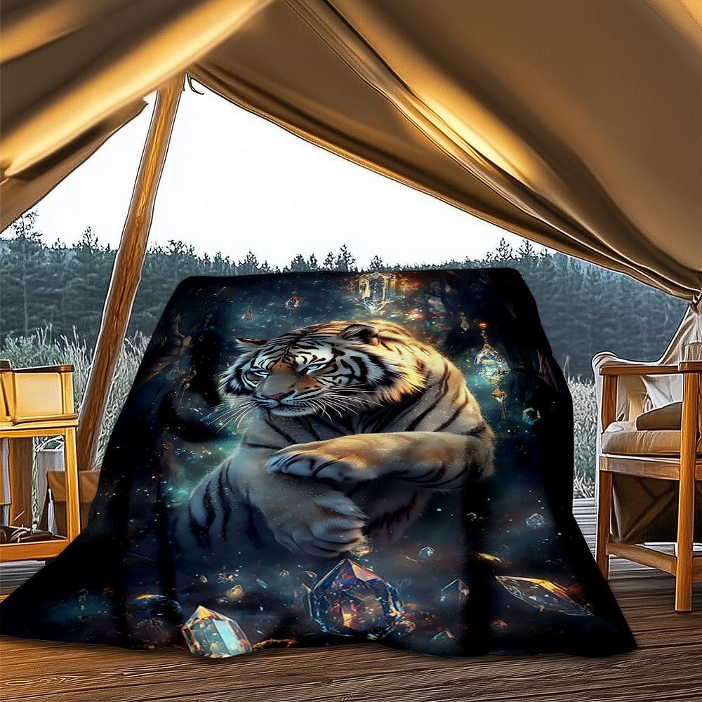 1pc Tiger Crystal Fantasy Throw Blanket Polyester Fiber, Lightweight Flannel, Soft & Warm, All Season Use for Outdoor, Camping Digital Print