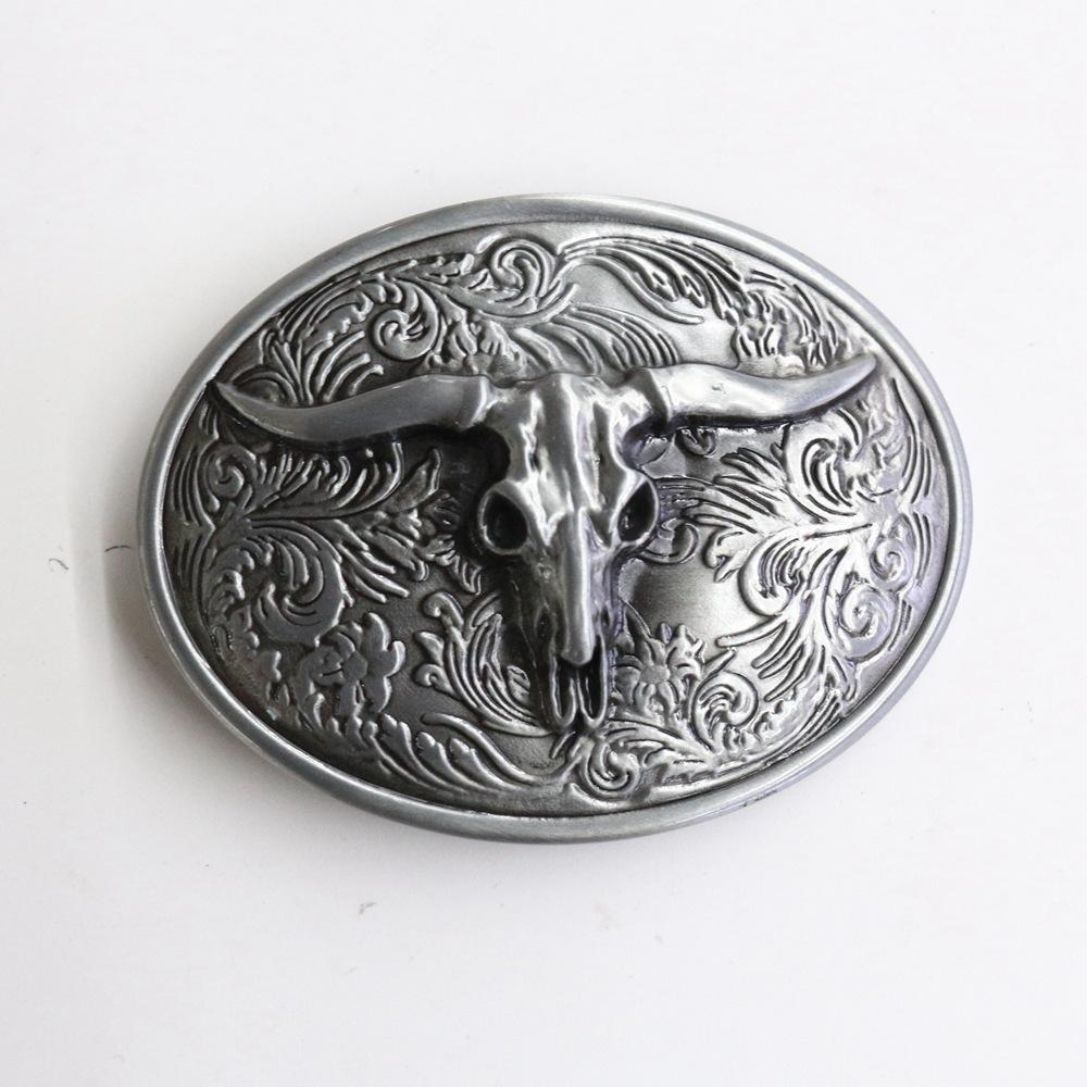 Zinc Western Denim Belt Buckle Cow Skull Reteo Vintage Belt Button Head