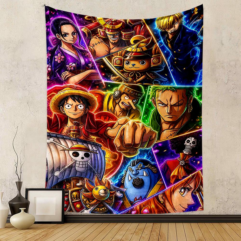 Colorful Anime Collage of Pirate Crew Members Patterned tapestry for bedroom and living room home decor