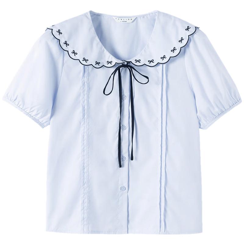 TonLion Women s College Collar Short Sleeve Shirt L