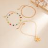 3pcs Set Bohemian Retro Colorful Crystal Chain Metal Flower Pendant Anklets for Women Beach Vacation Foot Jewelry Accessory Gift