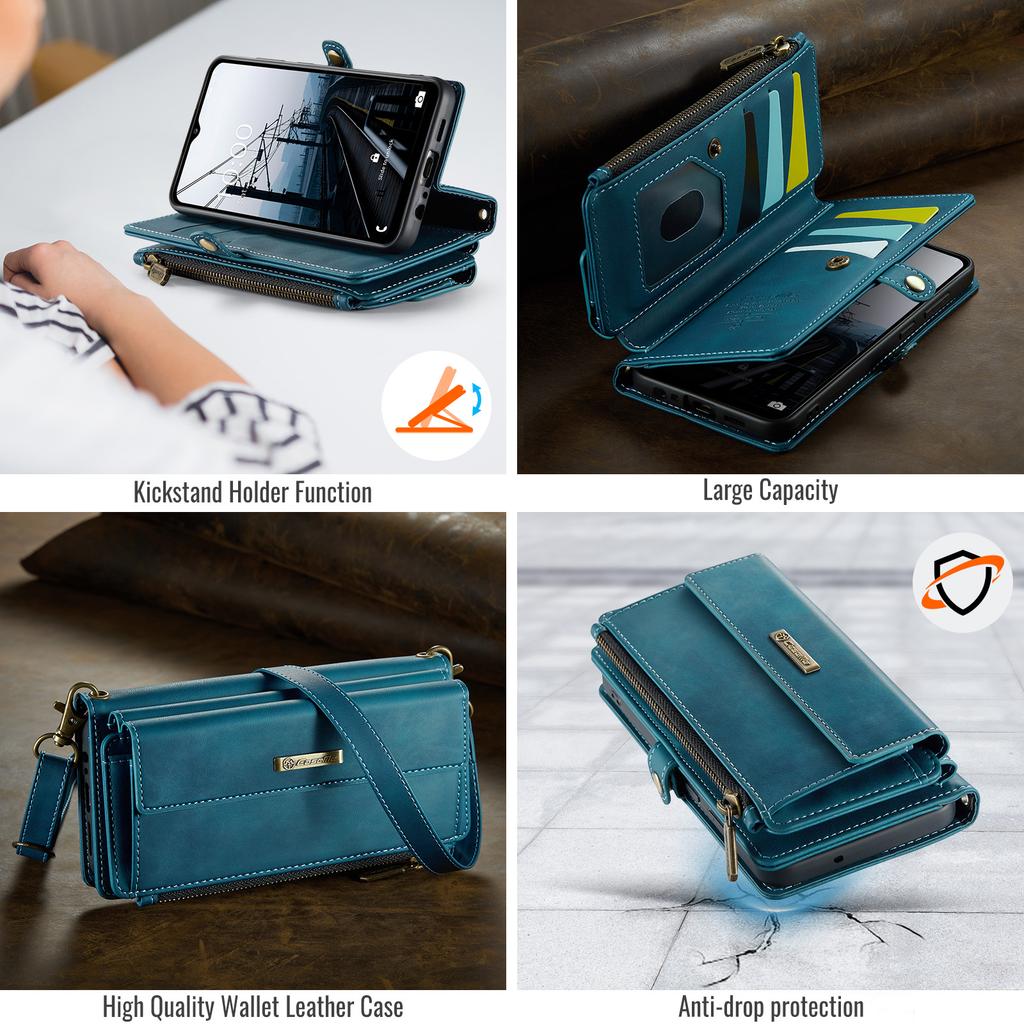 For Samsung Galaxy A52 5G/Galaxy A52 4G Case CASEME C39 RFID Blocking Zipper Wallet Stand Leather Cover with Strap
