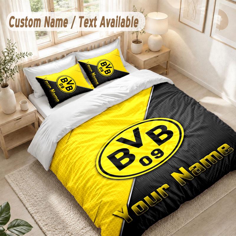 Custom Name Bedding Set 3 PiecesBorussia Dortmund Print Duvet Cover + 2 Pillowcases Soft Bed Decor