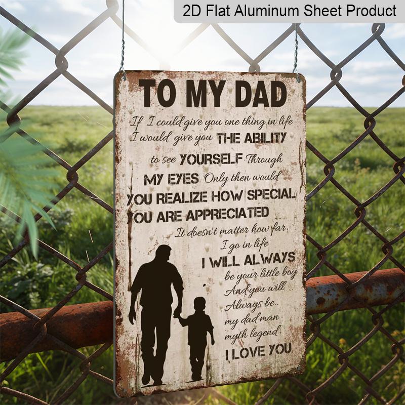2D Flat To My Dad Sign Fathers Day Funny Gifts for Dad, 8 X 12 Inches Father's Day Gifts From Son, Gifts for Dad Father's Day Plaque Metal Wall Art