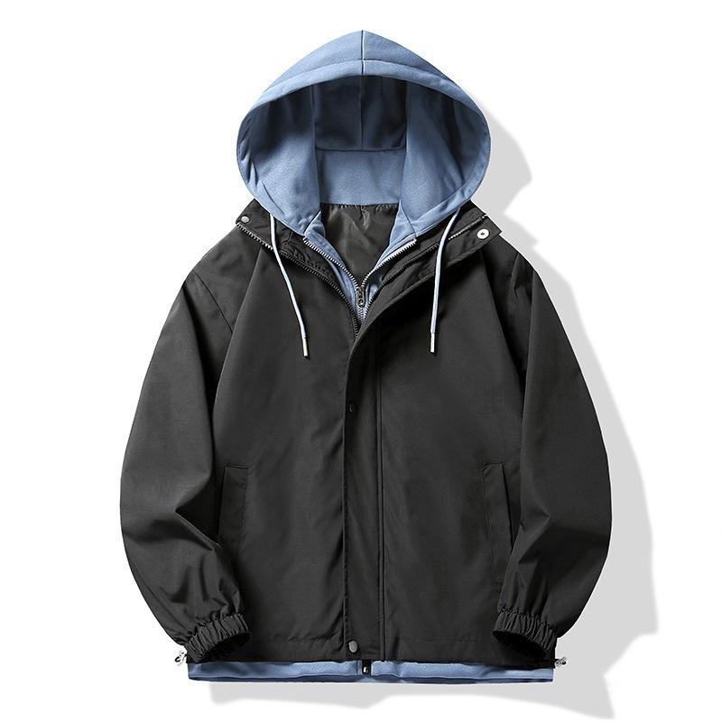 Jacket Men's Spring and Autumn New Fake Two-piece Hooded Jacket Men's Tops Men's Hong Kong Style