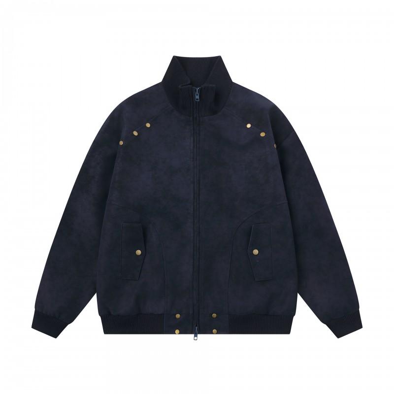 Unisex Retro Stand Collar PU Leather Jacket 2026 Casual Outerwear With Rivet Detail Loose Fit