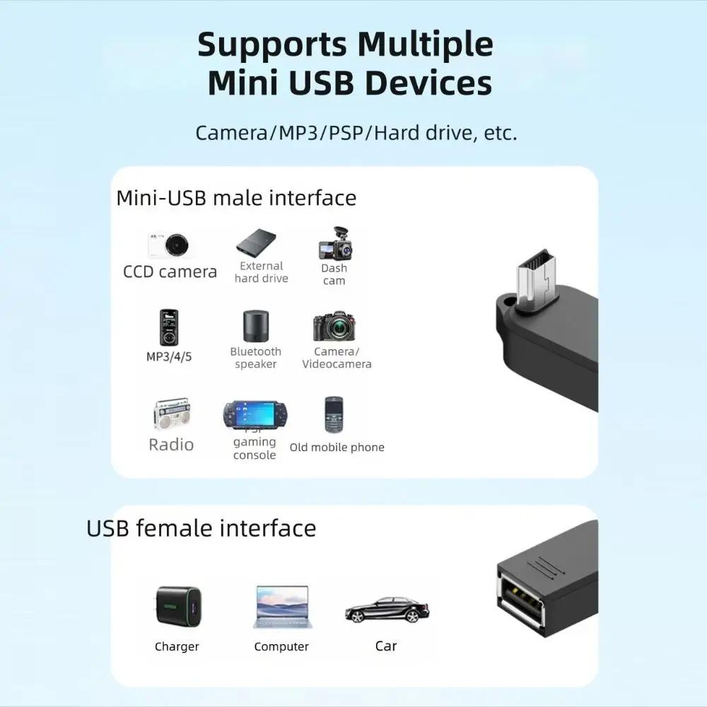 Adapter OTG Micro USB do Transferu Danych Kątowy 90 Stopni Konwerter Mini USB na USB-A Obsługa Ładowania Telefonu Tabletu Plug and Play
