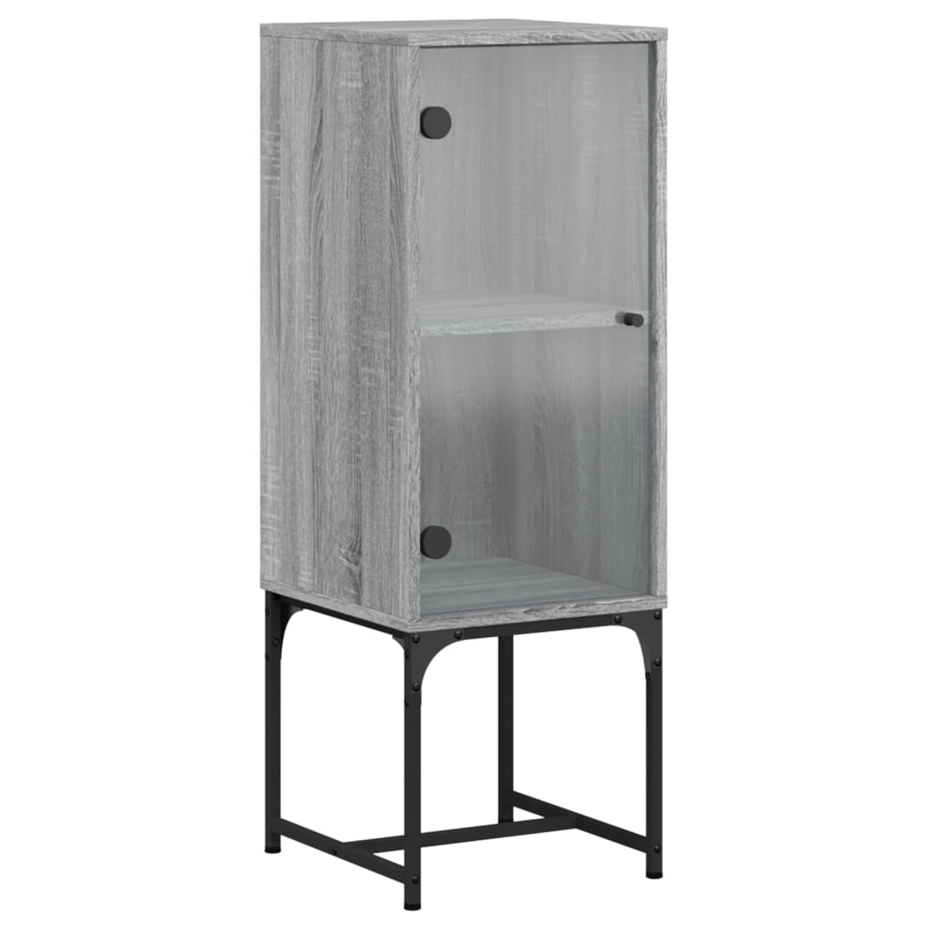 Side Cabinet with Glass Door Grey Sonoma 35x37x100 Cm