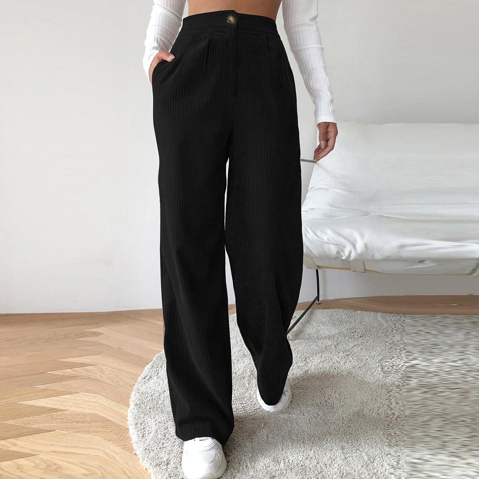 Women s Wide Leg Pants Casual Straight Leg High Waist Stretch Pants Wide Leg Corduroy Pants L