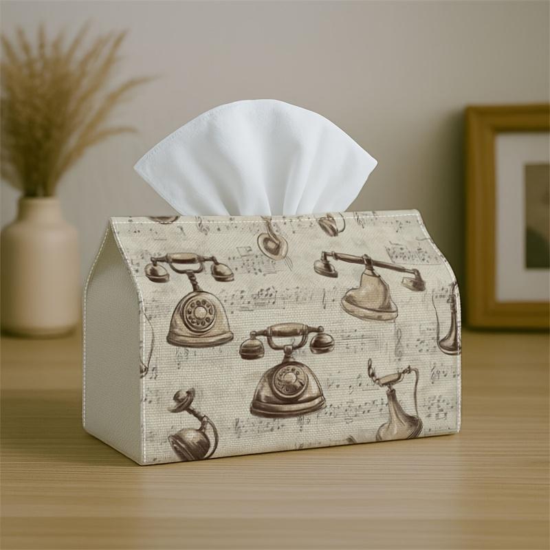 1pc Vintage Telephone Sepia Tissue Box Cover Suitable for Toilet Paper Storage, Foldable Lightweight Holder with Retro for Bathroom, Kitchen, Living R