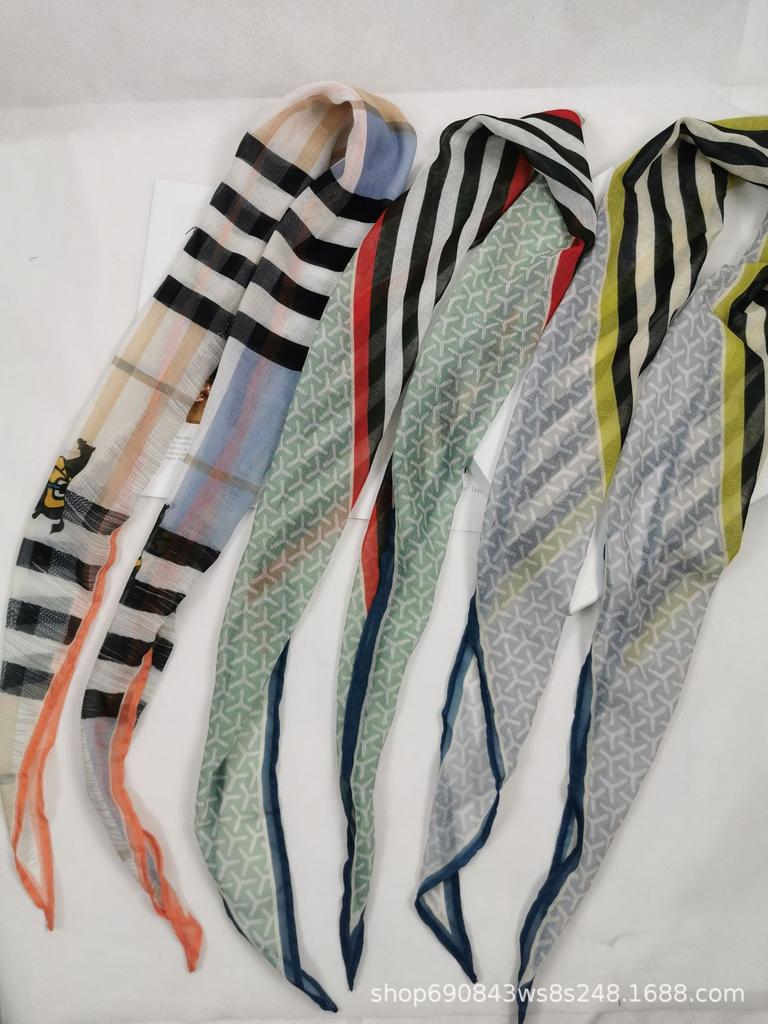 Chinese New Year Korean rhombus decorative small silk scarf, hot ins striped small scarf contrasting color fashionable rhombus silk scarf
