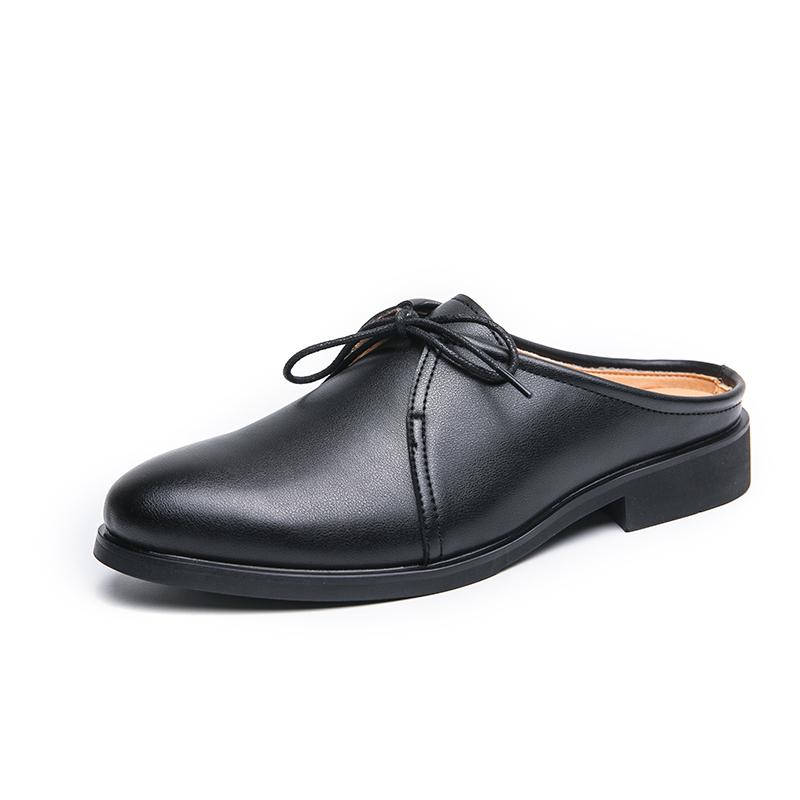 Fashion Classic Summer Man Casual Shoes PU Leather Muller Shoes Breathable Slip on Half Drag Leisure Walk Mens Slippers Soft Lazy Flats