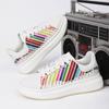 New Shoes for Men Leather Casual Shoes Color Strip Sport Flat Skateboard Shoes Youth Lace-up Sneaker