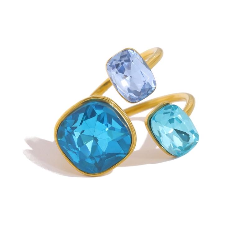 Adjustable Blue Zircon Open Ring Titaniums Steel Jewelry Elegant Designs Finger Accessory For Women Gift