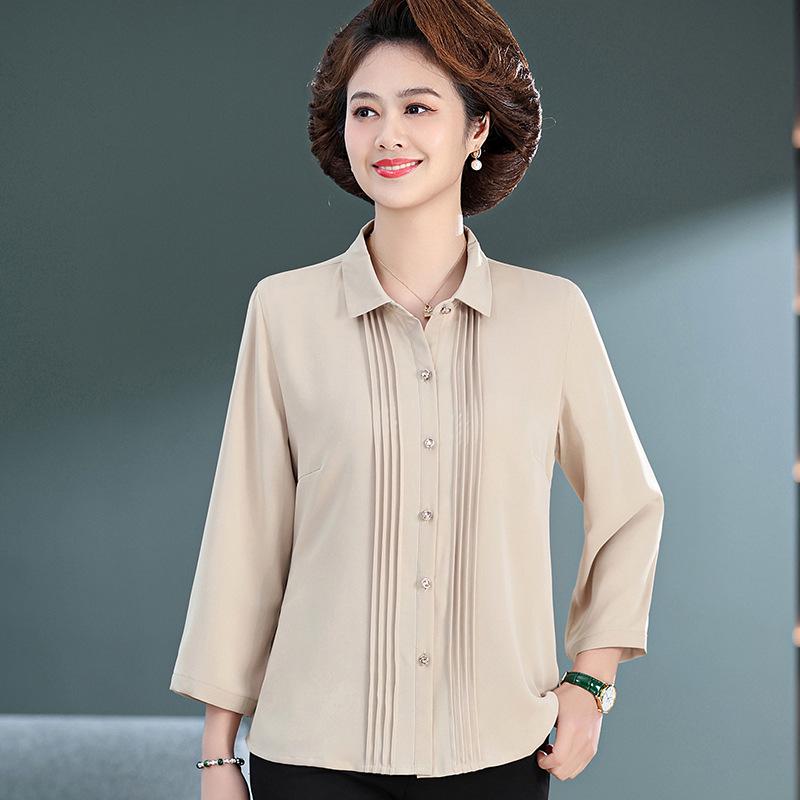 

Elegant Mulberry Silk Summer Shirt for Middle-Aged & Elderly Women - Grandma Style, Solid Color, Age-Reducing, Casual Chic 4XL (Recommended 135-150 jin) хаки