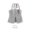 Kaslead New Arrival Women's Clothing Fashion Style Fashion Sweet Cool Style Halterneck V-Shaped Hem All-Matching Short Vest