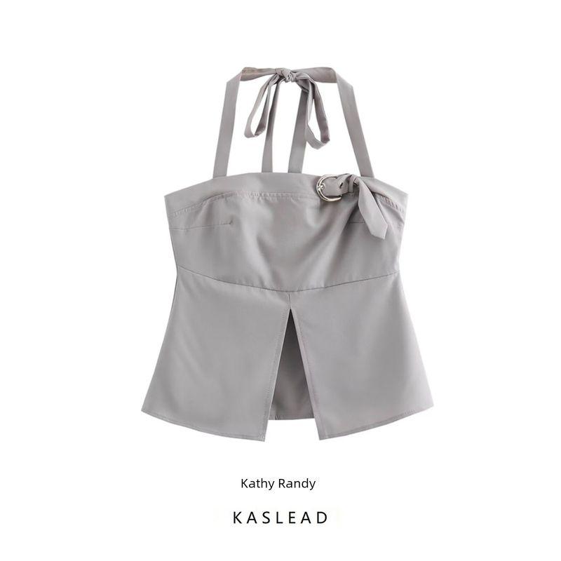 Kaslead New Arrival Women's Clothing Fashion Style Fashion Sweet Cool Style Halterneck V-Shaped Hem All-Matching Short Vest