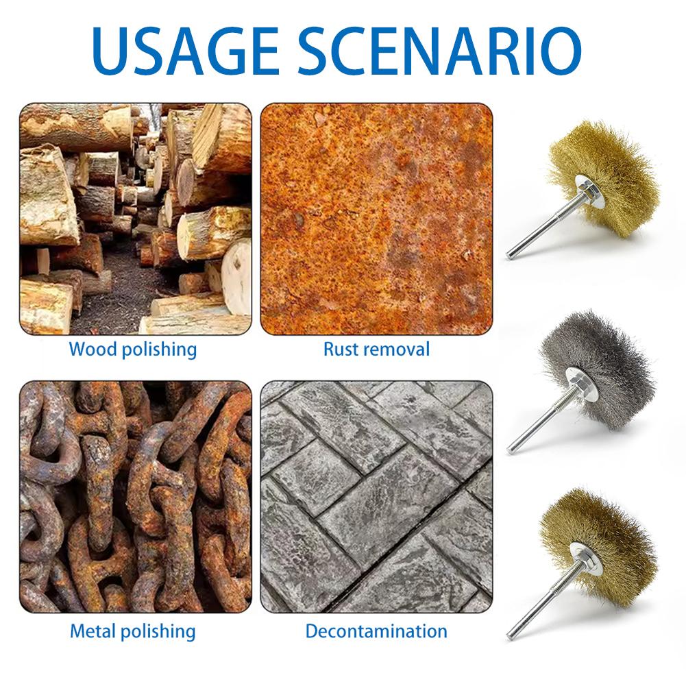 Spindelmontert hjulbørstemontert krympet ståltrådsbørste for rustfjerning