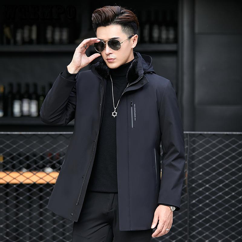 Winter Men's Mink Fur Collar Pie Overcoat Skin Integration Mink Coat Removable Lining Fur Coat