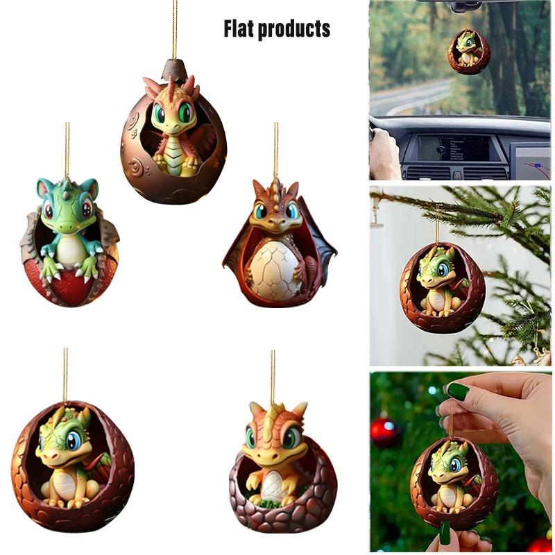Cartoon Dragon Egg Car Hanging Decoration Christmas Tree Ornament Gift Acrylic/glass Material Cartoon Style Multiple Color Options Interior Car Decor