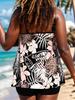 Popular Plus Size Women's Tankini: Halter Vest & Flat Leg Swim Trunks with Loose Print