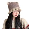 Cute Bear Ear Lace Wool Knitted Hat In FallSeason and ColdSeason Sweet and Versatile Warm Hat Outside Cold proof Hat