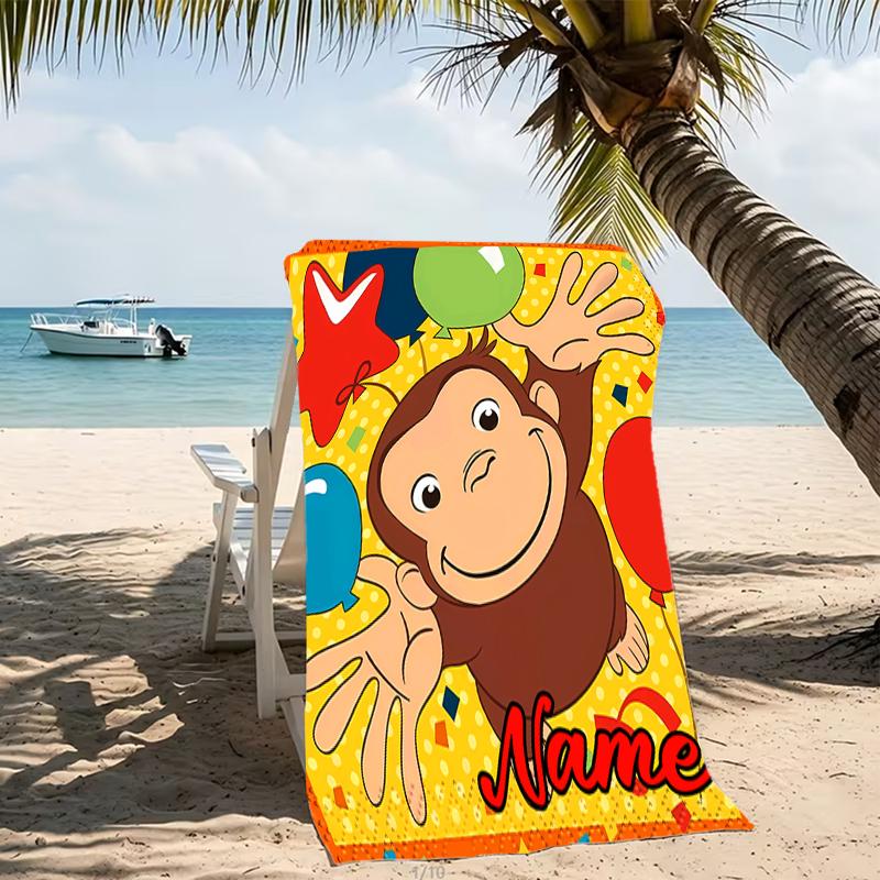 Customizable personalized beach towels Curious George themed designs.Suitable for the beach, yoga, sports;ideal as beach accessories
