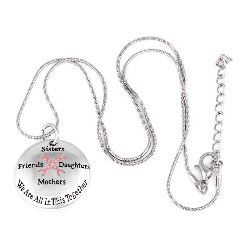 

Breast Cancer Awareness Pink Ribbon Sisters Friends Daughters Mothers We Are In This Together Charms Snake Chain Necklace A2