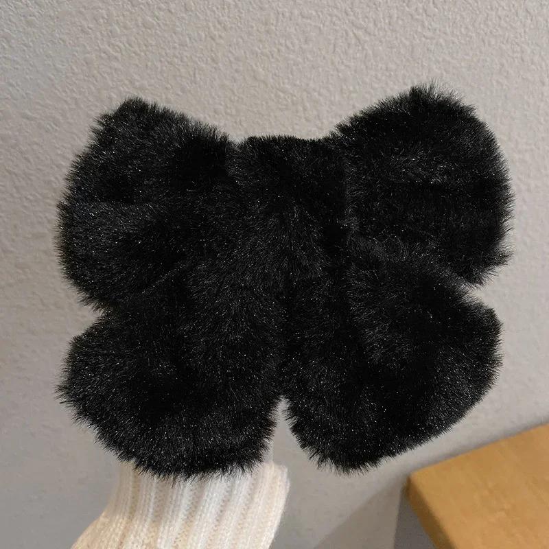 

Милые плюшевые заколки для волос с большим бантом для девочек, милые однотонные заколки-пружинки для волос, украшение для волос, осенне-зимние аксессуары для волос для девочек, подарки чёрный