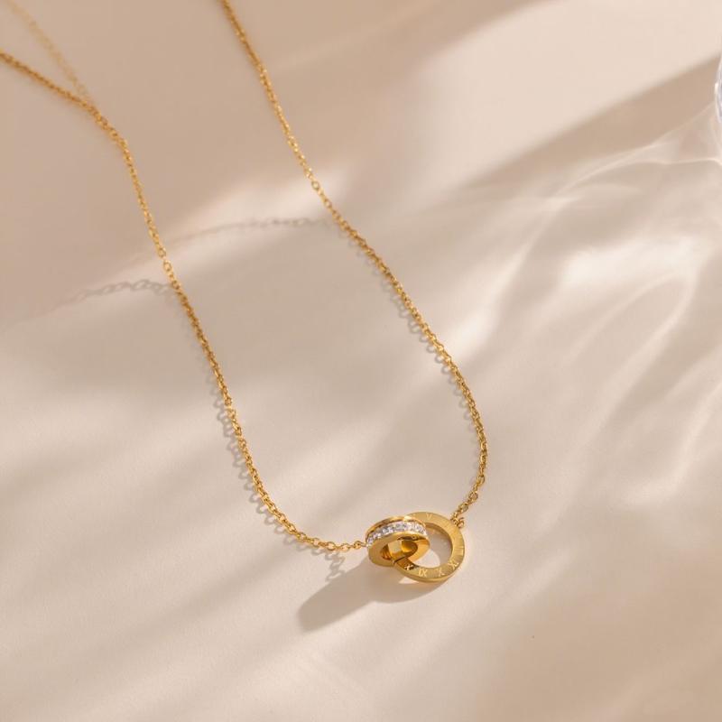 Roman-Style Diamond-Encrusted Titanium Steel Necklace For Women Trendy High-End Versatile Clavicle Chain Set Colorfast