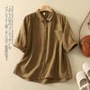 2025 Summer Lapel Double-layer Cotton Yarn Five-quarter Sleeve Shirt Versatile Casual Temperament Loose Top Women