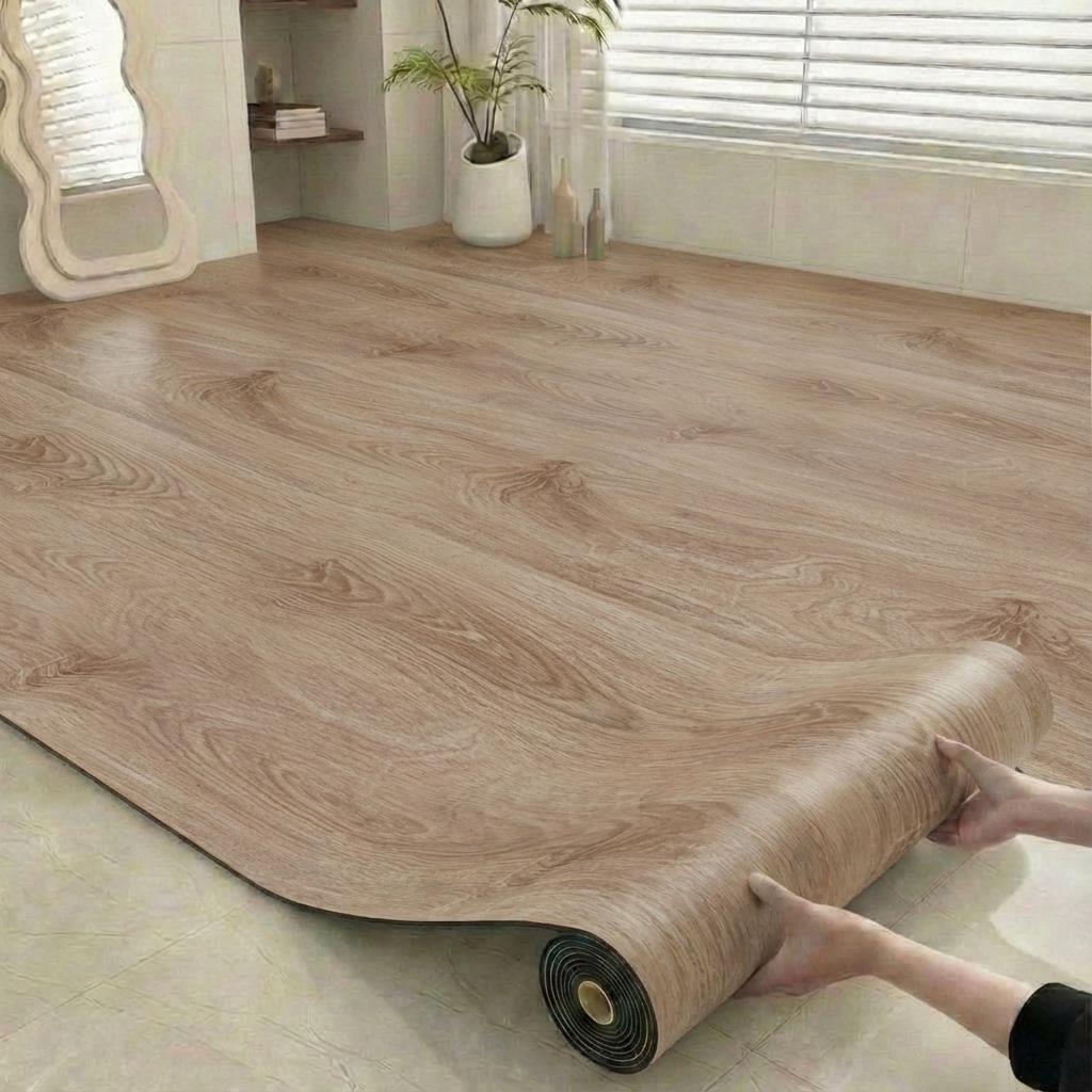 1.6mm Thick Self-Adhesive Floor Tiles Waterproof Non-Slip Vinyl Flooring for Kitchen Bathroom Living Room Renovation