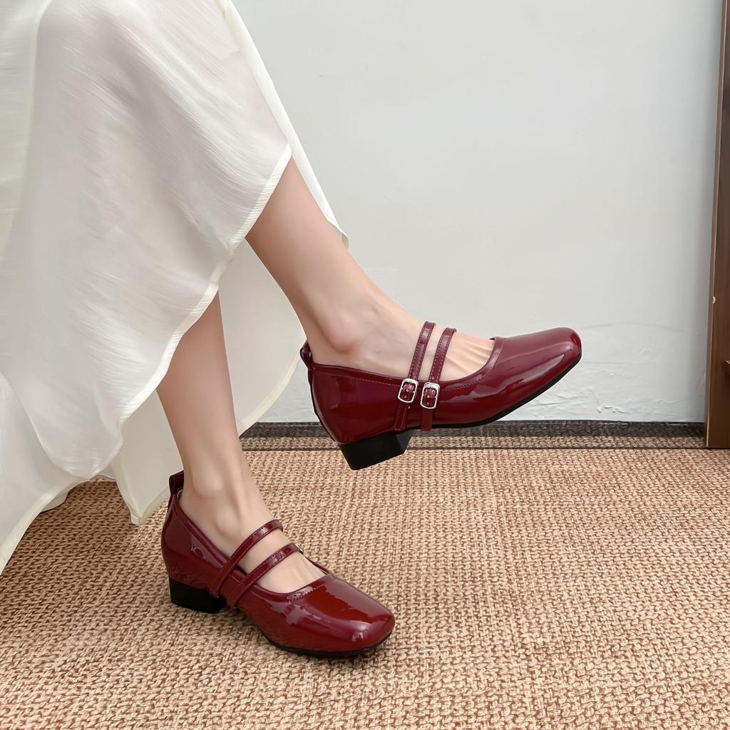 2025 spring and summer new Mary Jane thick heel single shoes small inner height increase soft sole not tired feet temperament fashion women's shoes