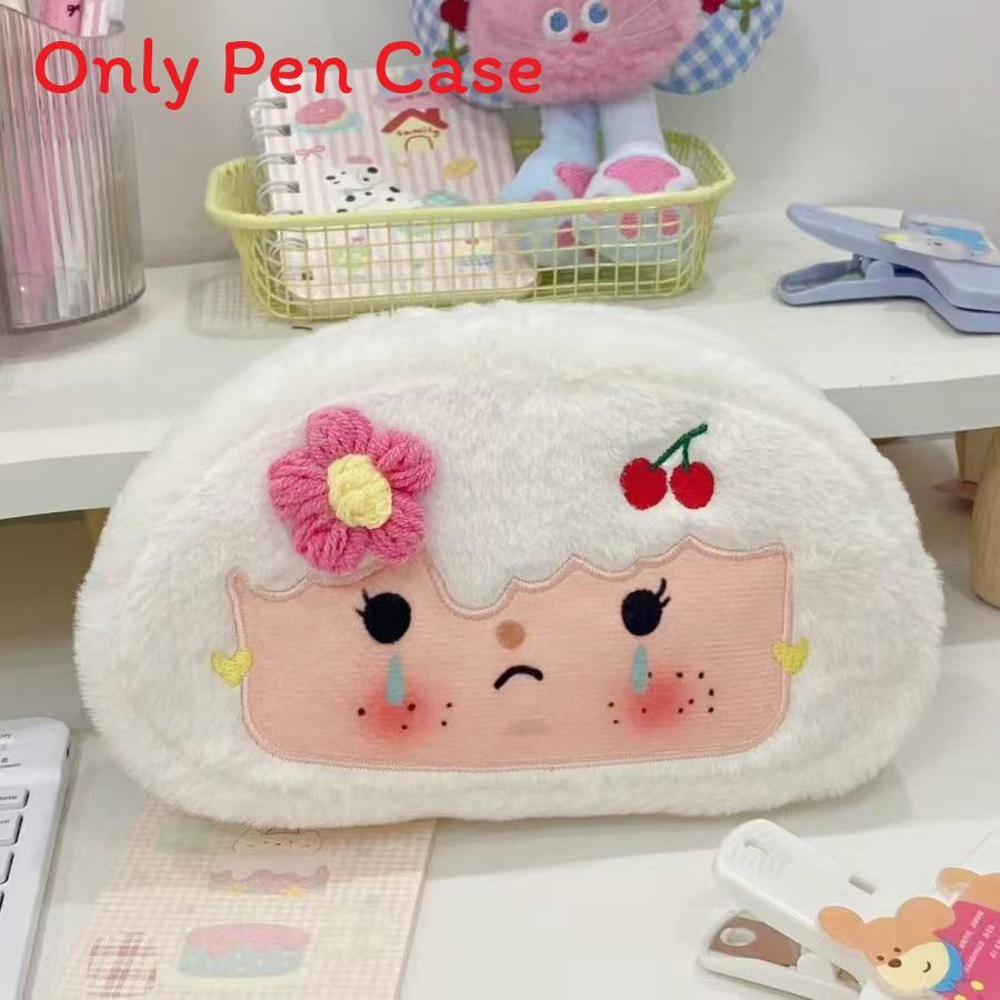Cartoon Plush Pencil Case Large Capacity Student Pen Bag Girls Cute Soft Stationery Storage