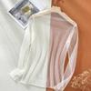 Women Top Ultra-thin See-through Lace Long Sleeves Solid Color Loose Soft Casual Mock Neck Visible Spring Summer Shirt
