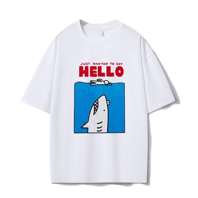 The 2025 Summer New Shark Oversized Short-sleeved T-shirt Is A Trendy Pure Cotton Versatile T-shirt for Both Men and Women
