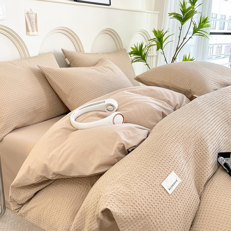 Class A Cotton Waffle Weave Luxury Bedding Set: Duvet Cover, Bed Sheet, & Pillowcases