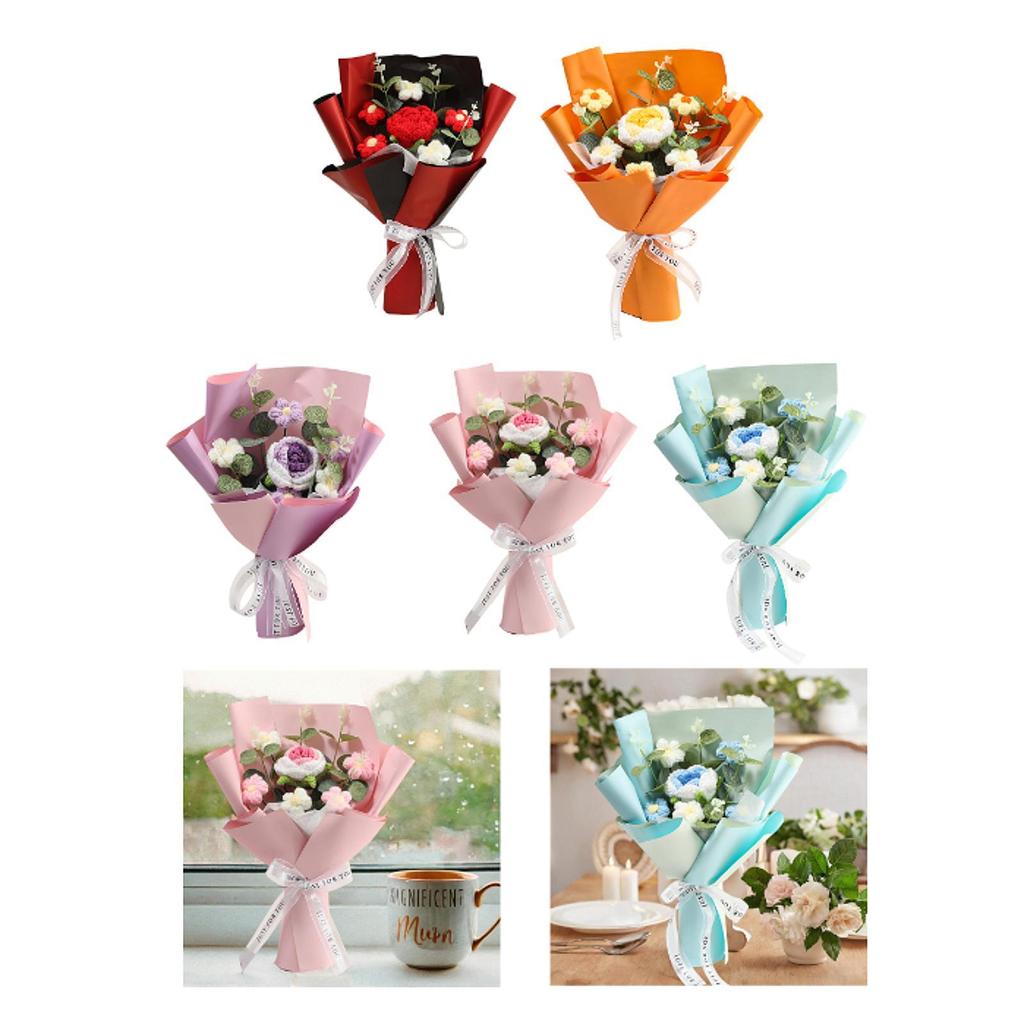 Crochet Flower Bouquet Decoration Fake Flowers Handmade Knitted Artificial Flower for Wedding Mum Graduation Home Girlfriend