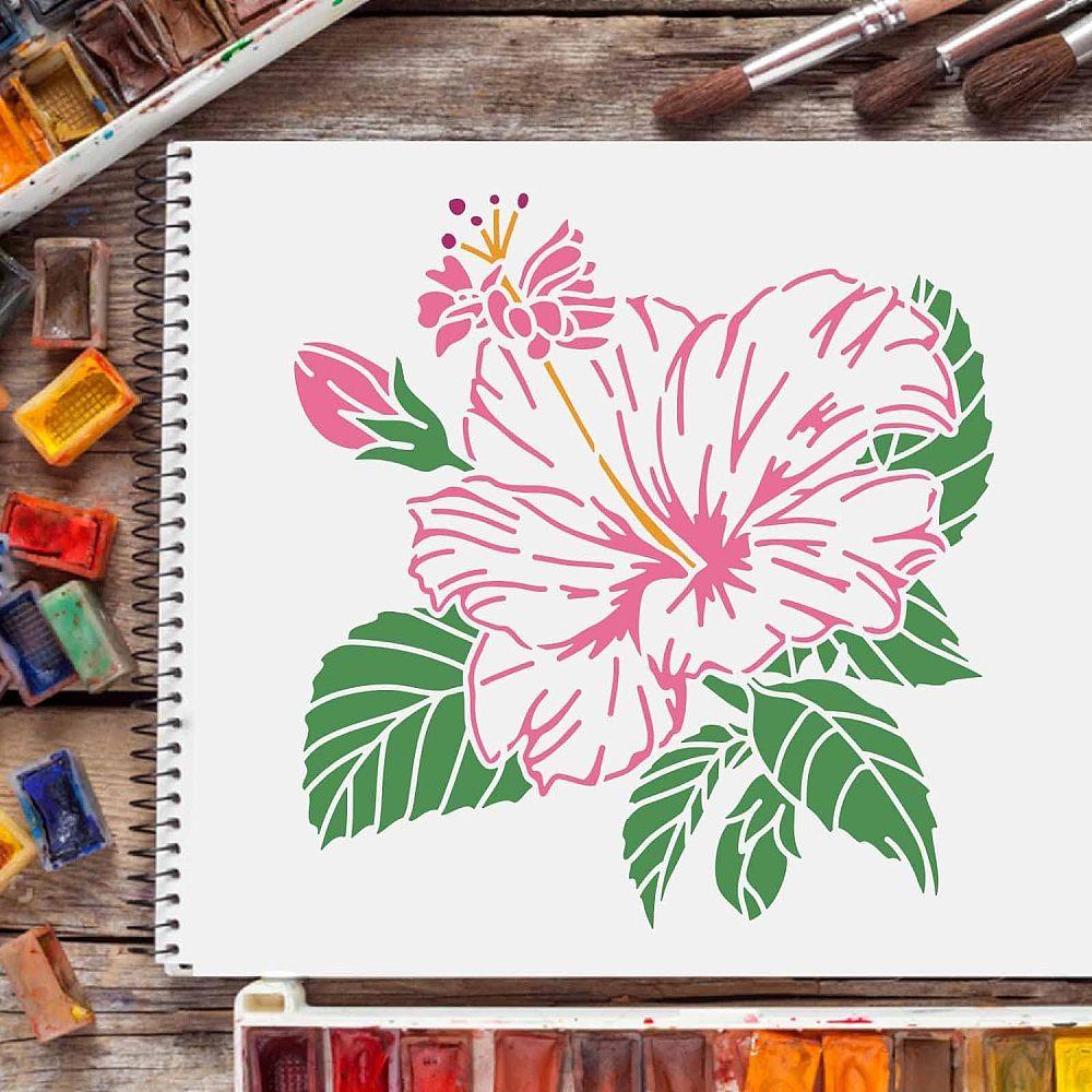 Plastic Reusable Drawing Painting Stencils Templates, for Painting on Scrapbook Fabric Tiles Floor Furniture Wood, Square, Floral Pattern, 300x300mm