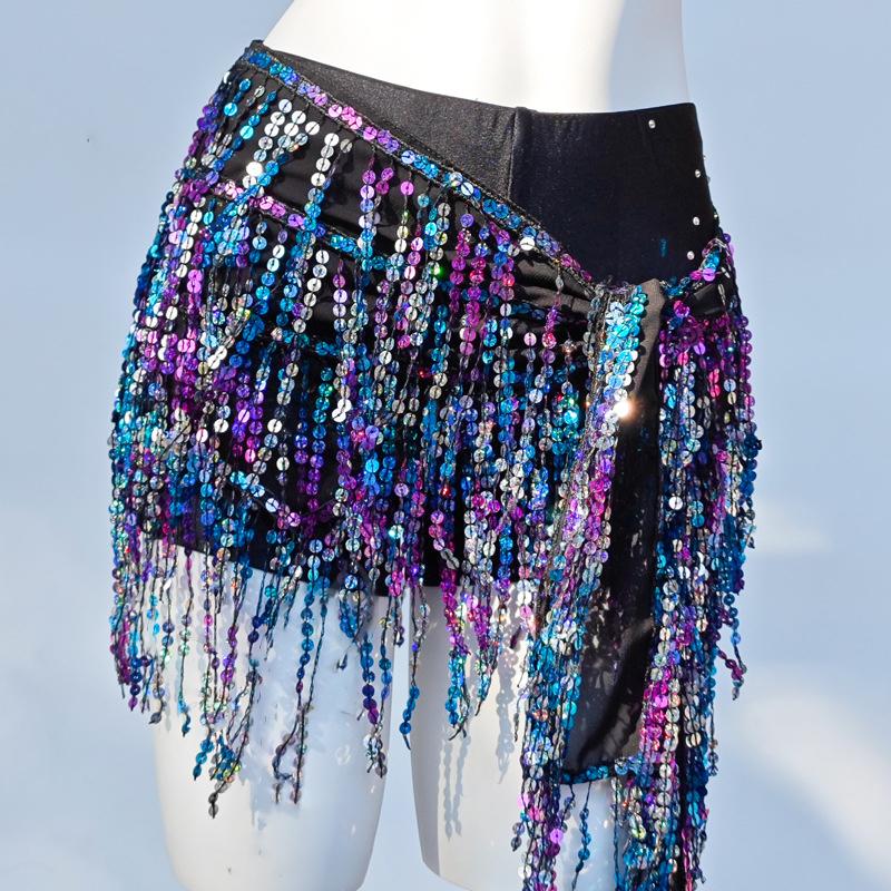 Belly Dancing Hip Scarf For Women Sequin Colorful Belly Dance Hip Scarf Party Belt India Waist Chains Tassels Skirt Gifts